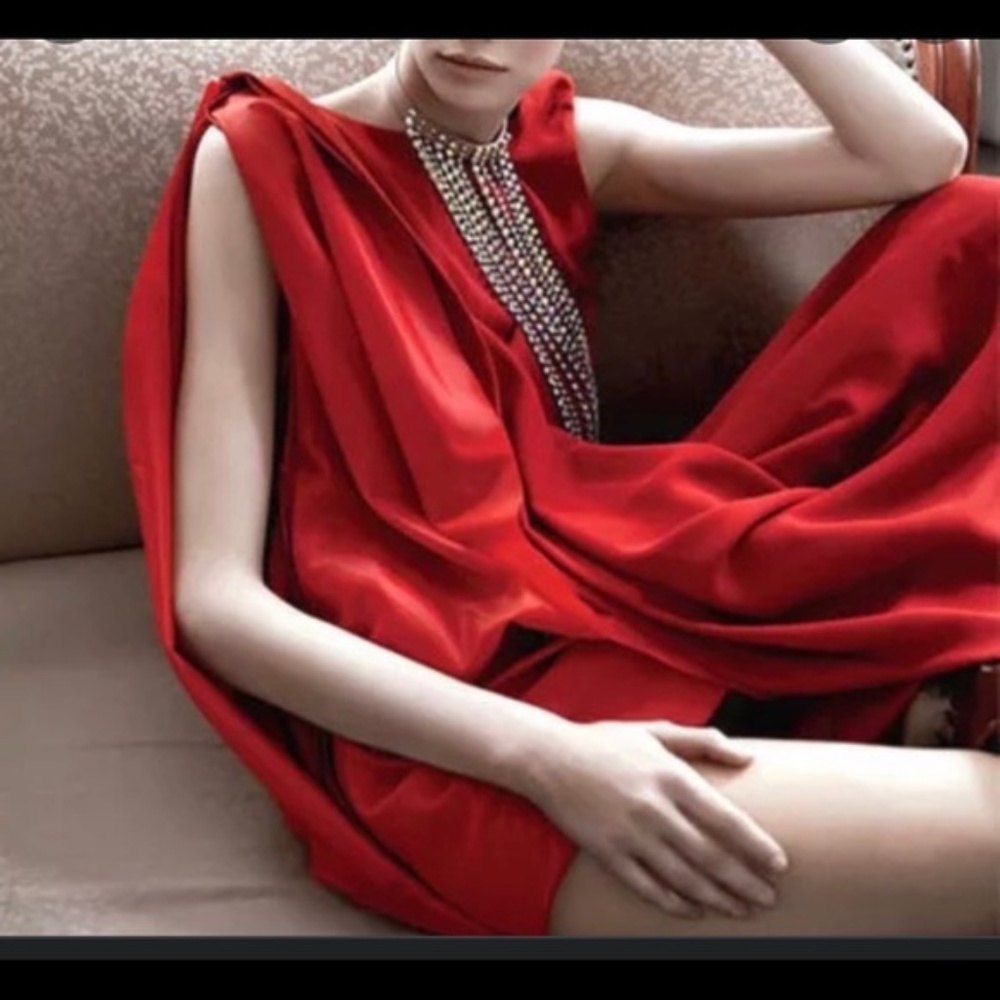 New with Tags! Maison Martin Margiela Hitched Up Asymmetrical Draped Red Dress